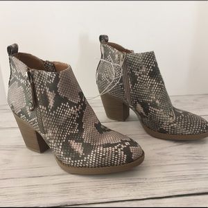 Snake Print Ankle Boots, Size 6 1/2